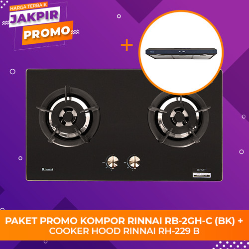 [EZM.5101756] Paket Promo Kompor Gas Rinnai RB-2GH-C (BK) + Slim Hood Rinnai RH-229B