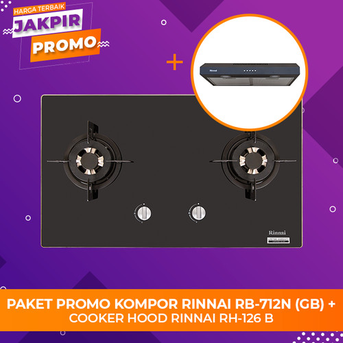 [EZM.5101757] Paket Promo Kompor Gas Rinnai RB-712N (GB) + Slim Hood Rinnai RH-126B
