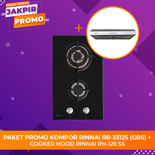 [EZM.5101758] Paket Promo Kompor Gas Rinnai RB-3312S GBS + Slim Hood Rinnai RH-126SS