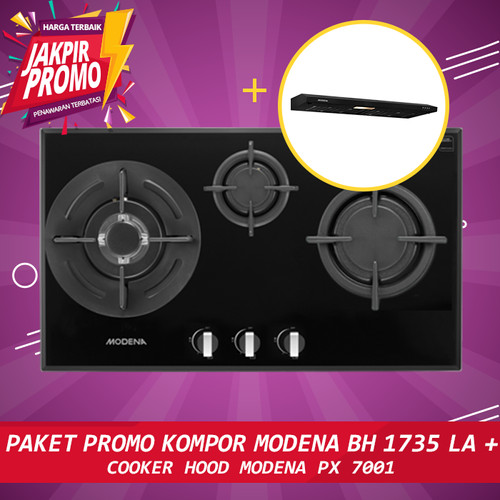 [EZM.5101946] Paket Promo Modena Kompor Gas BH 1735 LA + Modena Slim Hood PX 7001