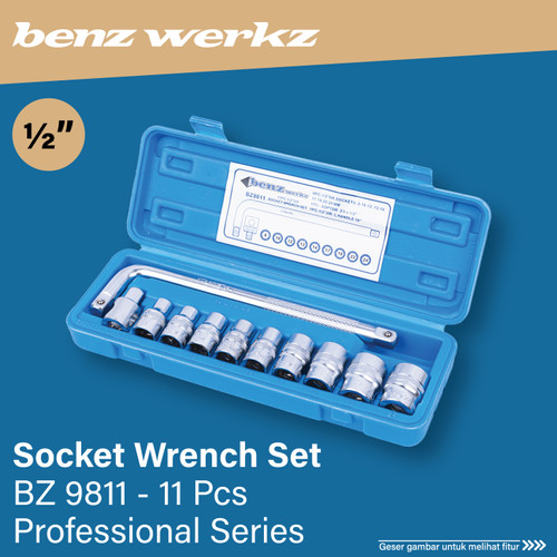 [EZM.5300040] Kunci Sok Set 11 Pcs 1/2 inch - Socket Sock Mata Shock Set Benz Werkz