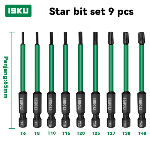 [EZM.5500004] ISKU mata obeng set hex 8pcs & torx dalam 9pcs magnetic– kepala obeng untuk baut hexagon & torx, kuat dan tahan lama