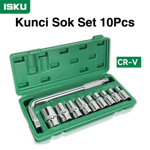 [EZM.5500006] ISKU kunci sok set L 8-24MM 10 PCS Kunci Sock Set 1/2 inch gagang shock l dan 8mm 10mm 12mm 13mm 14mm 17mm 19mm 22mm 24mm mata sok
