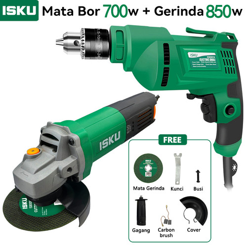 [EZM.5500008] ISKU Mesin Bor electric drill bolak Set 700W 220V Dan Mesin Gerinda Tangan 850W 220V