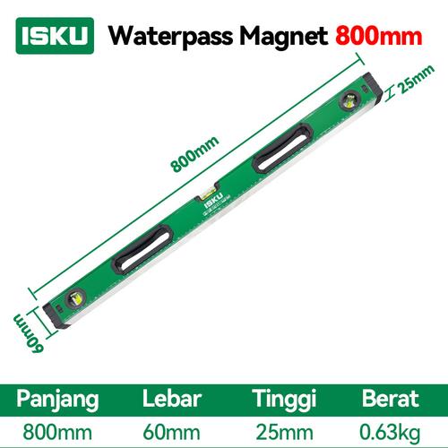 [EZM.5500016] ISKU Spirit Level Waterpass Magnet Bahan paduan aluminium Ukuran 30 40 50 60 80 100CM