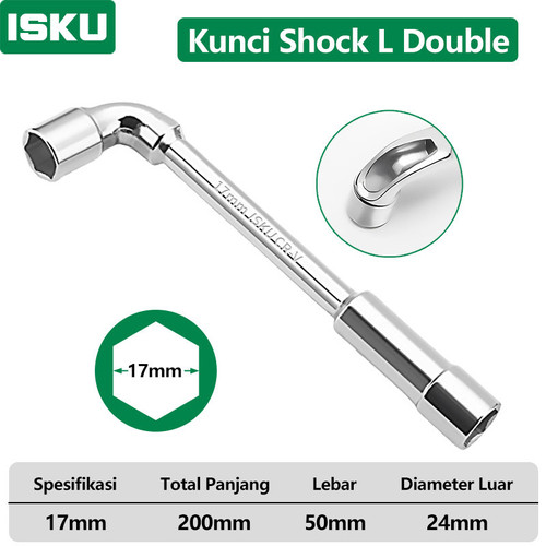 [EZM.5500060] ISKU kunci shock sok l double wrench 17 mm 1/2 inch - dual end socket tool /allen key 2 way