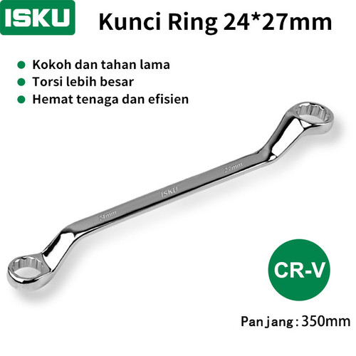 [EZM.5500071] ISKU Kunci ring pas 24x27 mm cermin torx ganda terbuat dari baja chromium vanadium / spanner wrench tahan korosi dan anti-selip