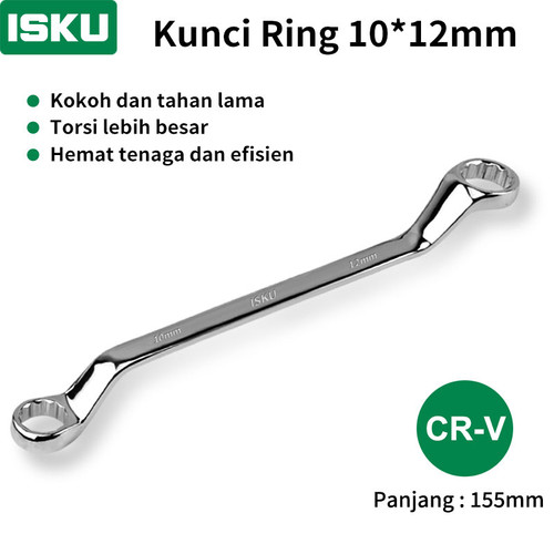 [EZM.5500082] ISKU Kunci ring pas 10x12 mm cermin torx ganda terbuat dari baja chromium vanadium / spanner wrench tahan korosi dan anti-selip