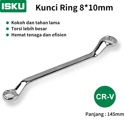 [EZM.5500083] ISKU Kunci ring pas 8x10mm cermin torx ganda terbuat dari baja chromium vanadium / spanner wrench tahan korosi dan anti-selip