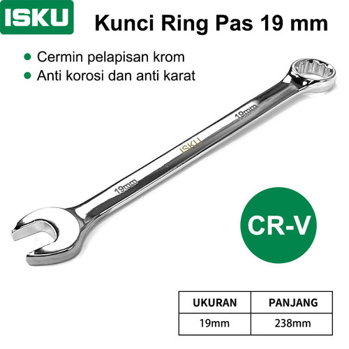[EZM.5500088] ISKU Kunci ring pas 19 mm bolak balik spanner wrench bahan baja chrome vanadium/plum blossom open end combination wrench