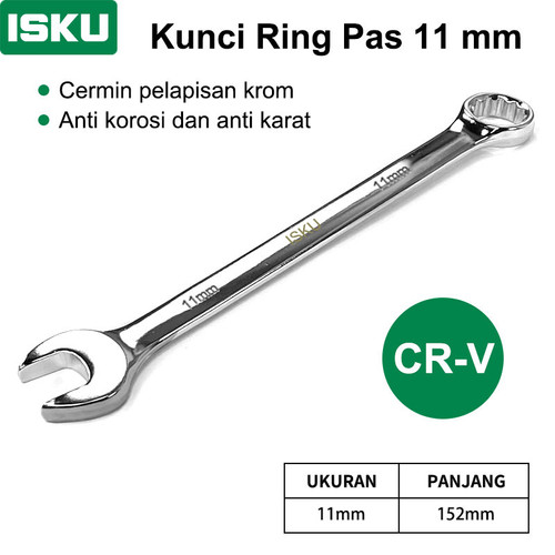 [EZM.5500095] ISKU Kunci ring pas 11 mm bolak balik spanner wrench bahan baja chrome vanadium/plum blossom open end combination wrench