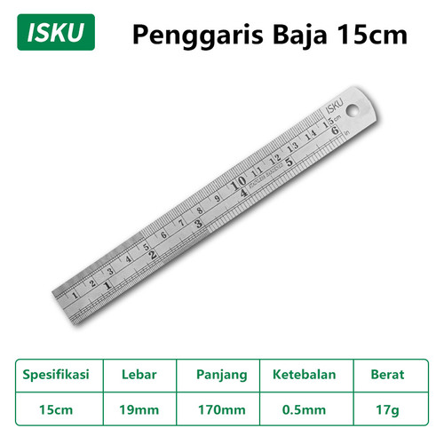 [EZM.5500098] ISKU penggaris baja ukuran 15 30 50 60 100 cm penggaris presisi tinggi untuk pengukuran akurat/stainless steel ruler/penggaris besi