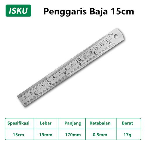 [EZM.5500098] ISKU penggaris baja ukuran 15 30 50 60 100 cm penggaris presisi tinggi untuk pengukuran akurat/stainless steel ruler/penggaris besi