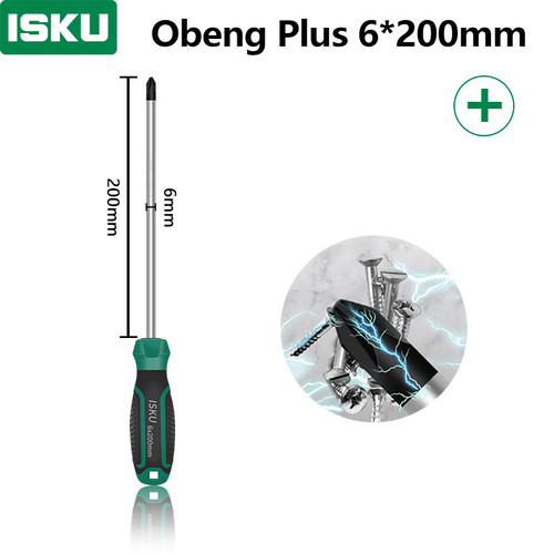 [EZM.5500109] ISKU obeng plus 6*200 mm magnet /obeng set screwdriver sets perkakas/obeng super kuat chrome vanadium cocok untuk elektronik dan peralatan rumah tangga
