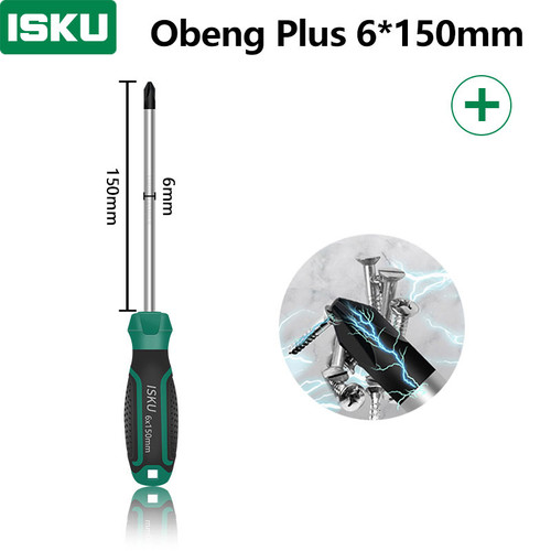 [EZM.5500110] ISKU obeng plus 6*150 mm magnet /obeng set screwdriver sets perkakas/obeng super kuat chrome vanadium cocok untuk elektronik dan peralatan rumah tangga