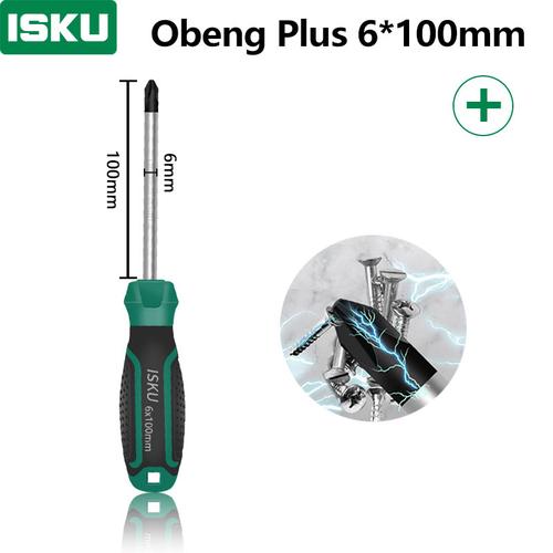 [EZM.5500112] ISKU obeng plus 6*100 mm magnet /obeng set screwdriver sets perkakas/obeng super kuat chrome vanadium cocok untuk elektronik dan peralatan rumah tangga