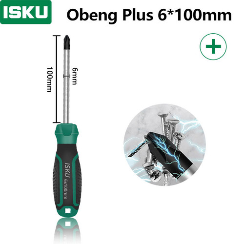 [EZM.5500112] ISKU obeng plus 6*100 mm magnet /obeng set screwdriver sets perkakas/obeng super kuat chrome vanadium cocok untuk elektronik dan peralatan rumah tangga