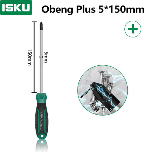 [EZM.5500113] ISKU obeng plus 5*150 mm magnet /obeng set screwdriver sets perkakas/obeng super kuat chrome vanadium cocok untuk elektronik dan peralatan rumah tangga