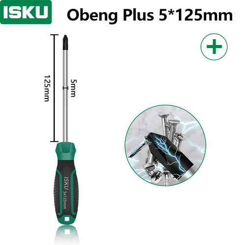 [EZM.5500114] ISKU obeng plus 5*125 mm magnet /obeng set screwdriver sets perkakas/obeng super kuat chrome vanadium cocok untuk elektronik dan peralatan rumah tangga
