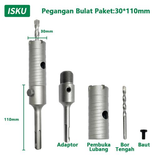 [EZM.5500136] ISKU Mata Bor hole saw beton lubang tembok beton/hollow core saw beton/pelubang beton tembok pipa drill bit perkakas alat pertukangan 30 40 50 60 65 80 90 mm full set