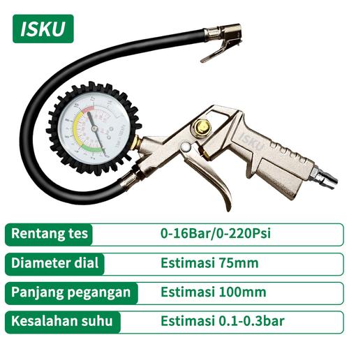 [EZM.5500145] ISKU tire inflator air pressure gauge isi ukur tekanan angin 3 in 1/tire pressure gauge kit/alat pengisi ukur tekanan buang angin ban/alat pengukur tekanan angin