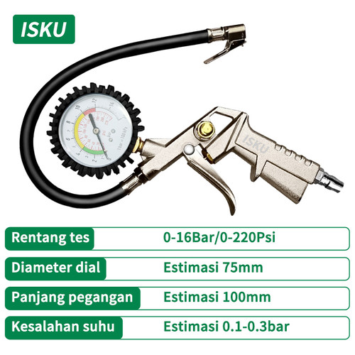 [EZM.5500145] ISKU tire inflator air pressure gauge isi ukur tekanan angin 3 in 1/tire pressure gauge kit/alat pengisi ukur tekanan buang angin ban/alat pengukur tekanan angin