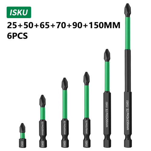 [EZM.5500150] ISKU mata obeng set bolak balik 6pcs/mata obeng angin plus minus ph2 double screwdriver bits + -