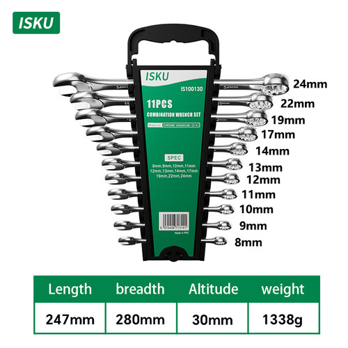 [EZM.5500155] ISKU kunci ring pas set 11 pcs Chrome Vanadium Combination Wrench 8-24