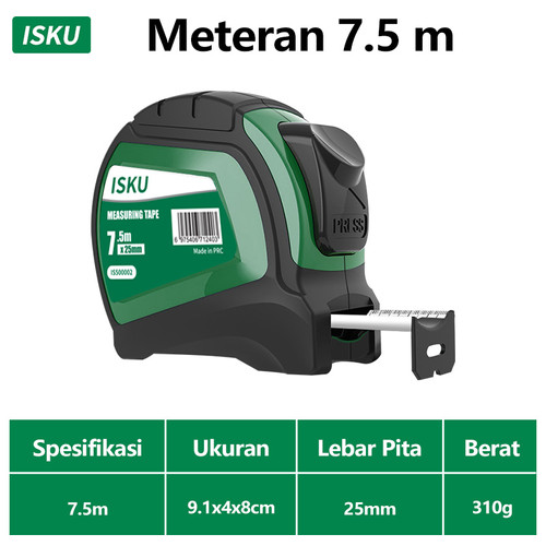 [EZM.5500193] ISKU Tape Measure/Meteran Karet/Roll Meter Akurat Auto Lock  5m 7.5m