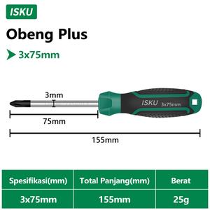 [EZM.5500200] ISKU obeng plus mins magnet 3*75mm 5*75mm 5*100mm 5*125mm 5*150mm 6*100mm 6*125mm 6*150mm 6*200mm 6.3*35mm obeng set screwdriver sets perkakas/obeng super kuat chrome vanadium cocok untuk elektronik dan peralatan rumah tangga
