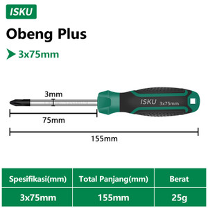 [EZM.5500200] ISKU obeng plus mins magnet 3*75mm 5*75mm 5*100mm 5*125mm 5*150mm 6*100mm 6*125mm 6*150mm 6*200mm 6.3*35mm obeng set screwdriver sets perkakas/obeng super kuat chrome vanadium cocok untuk elektronik dan peralatan rumah tangga