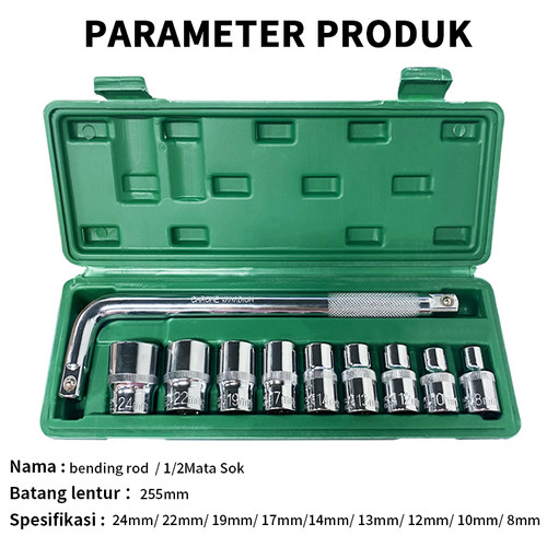 [EZM.5500211] ISKU Kunci Shock Set 10pcs 8-24mm/Socket Kunci Set Motor/Socket Wrench