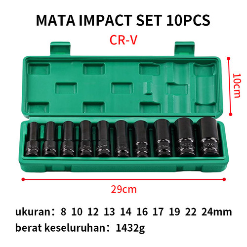 [EZM.5500237] ISKU mata socket extention impact set 10pcs 1/2 inch mata sock set