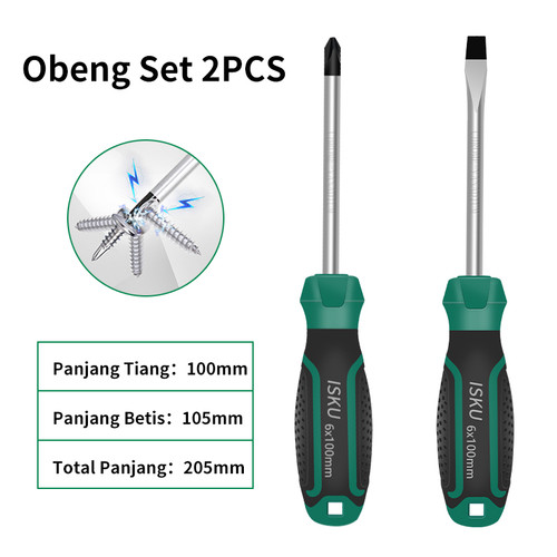 [EZM.5500255] Isku Obeng Set/Screwdriver Set 2pcs Tip Magnetik Chrome Vanadium Obeng
