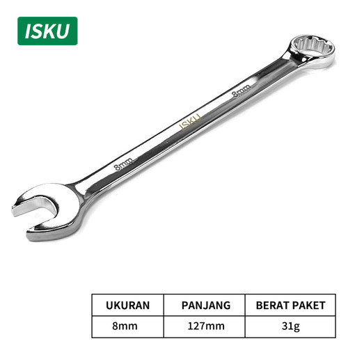 [EZM.5500256] ISKU Kunci ring pas set 11pcs 8/9/10/11/12/13/14/17/18/19/21/22/24 mm bolak balik Combination spanner wrench bahan baja chrome vanadium/plum blossom open end combination wrench