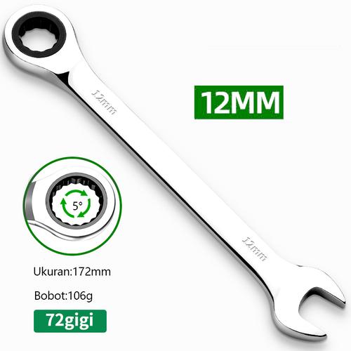 [EZM.5500259] ISKU kunci ring pas rachet 8 10 12 13 14 17 18 19mm Besi tahan karat Bahan/ratchet wrench 72gigi/kunci ring pas bolak balik/kunci flexible kombinasi ratchet 8-19mm