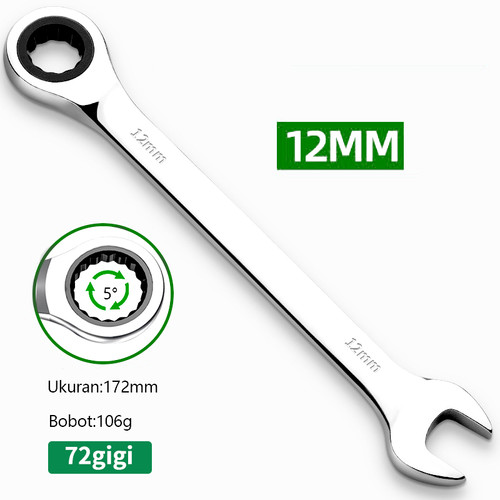[EZM.5500259] ISKU kunci ring pas rachet 8 10 12 13 14 17 18 19mm Besi tahan karat Bahan/ratchet wrench 72gigi/kunci ring pas bolak balik/kunci flexible kombinasi ratchet 8-19mm