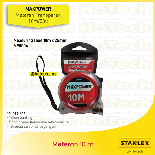 [EZM.5600001] MAXPOWER Meteran Transparan 10m | Measuring Tape Transparent Body 10m x 25mm