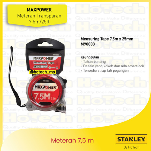 [EZM.5600002] MAXPOWER Meteran Transparan 7,5m | Measuring Tape Transparent Body 7,5m x 25mm