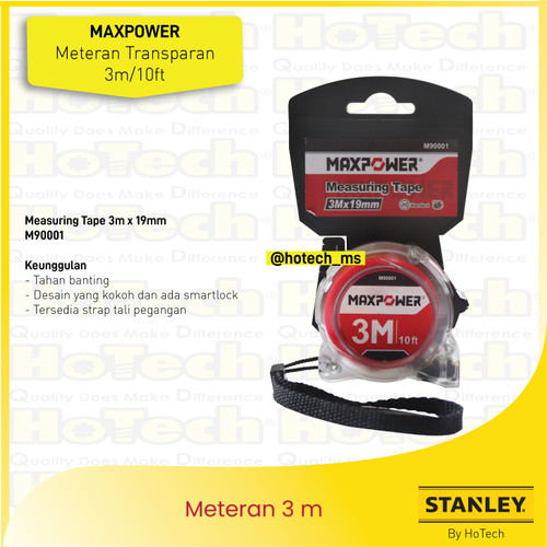 [EZM.5600004] MAXPOWER Meteran Transparan 3m | Measuring Tape Transparent Body 3m x 19mm
