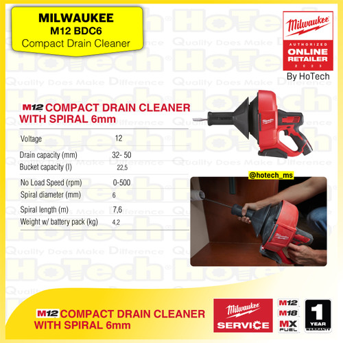[EZM.5600017] MILWAUKEE | M12 BDC6 | Sub Compact Drain Cleaner With Spiral Diameter 6 mm