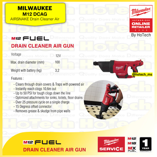 [EZM.5600018] MILWAUKEE | M12 DCAG | M12 AIRSNAKE Drain Cleaning Air Gun 12V (Tool Only)