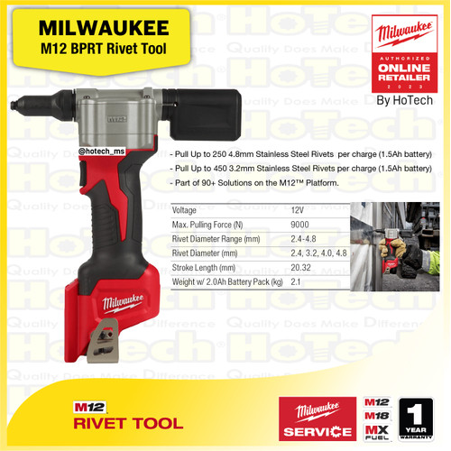 [EZM.5600020] MILWAUKEE | M12 BPRT Rivet Guns | Sub Compact Rivet Tool in Carrying Case (Bare Unit)