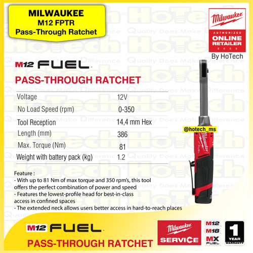 [EZM.5600023] MILWAUKEE | M12 FPTR | FUEL INSIDER Pass-Through Ratchet | Power Tools