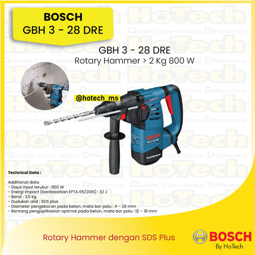 [EZM.5600039] Bosch Rotary Hammer GBH 3-28 DRE 800 W | Rotary Hammer dengan SDS Plus