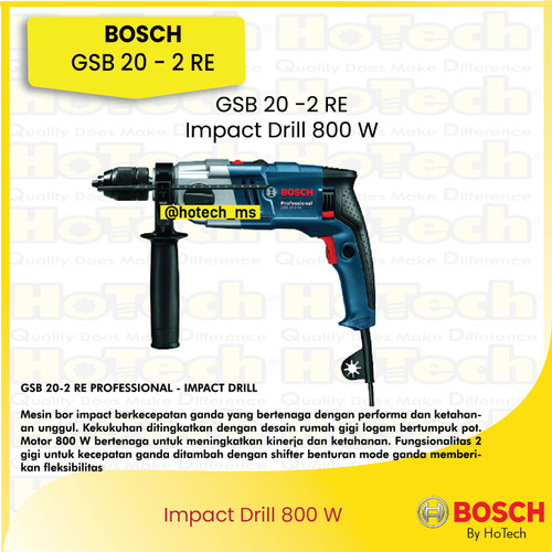 [EZM.5600041] BOSCH Impact Drill GSB 20 - 2 RE | Mesin Bor Beton Tembok 800 W | Power Tools Original Bosch Higher Robustness Improved Performance