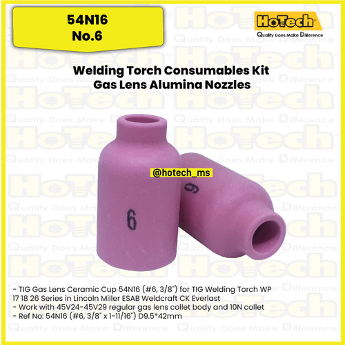 [EZM.5600057] Gas Lens Alumina Ceramic Nozzle 3/8'' 54N16 No. 6 For Tig Torch