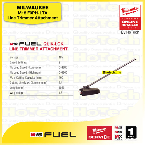 [EZM.5600083] MILWAUKEE Quik-Lok Line Trimmer Attchment M18 FOPH-LTA | Mesin Pemangkas (Unit Only)