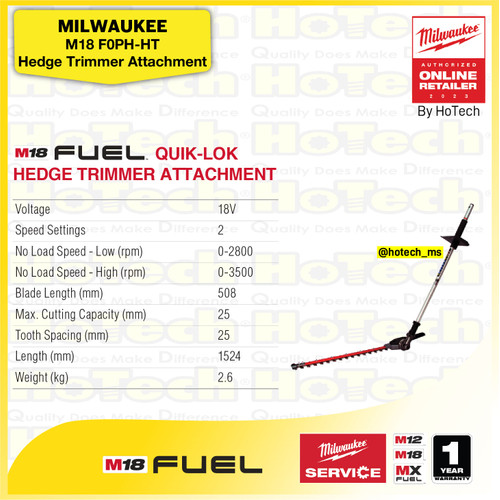 [EZM.5600087] MILWAUKEE Quik-Lok Hedge Trimmer Attachment M18 FOPH-HTA | Pemangkas Pagar ( Unit Only)