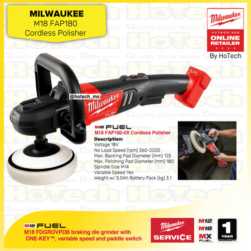[EZM.5600088] MILWAUKEE Polisher M18 FAP180 | Amplas Penghalus Pemoles (unit Only)